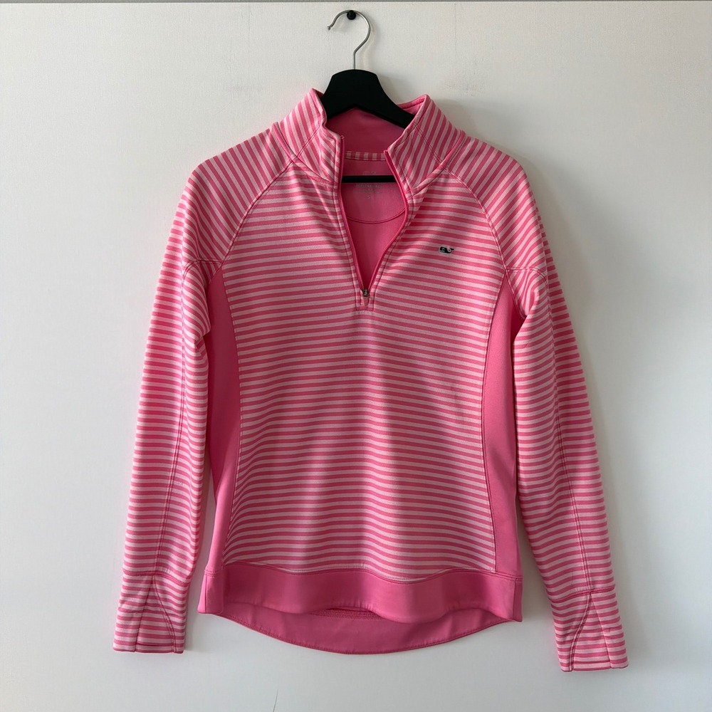 Vineyard Vines Womens S Pink Striped Performance Quarter Zip Pullover
